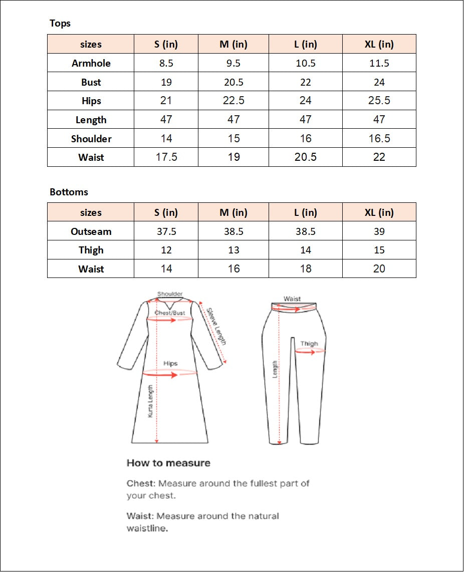 Size chart for Shab-e-Gulzar (Beige) By Joray.pk