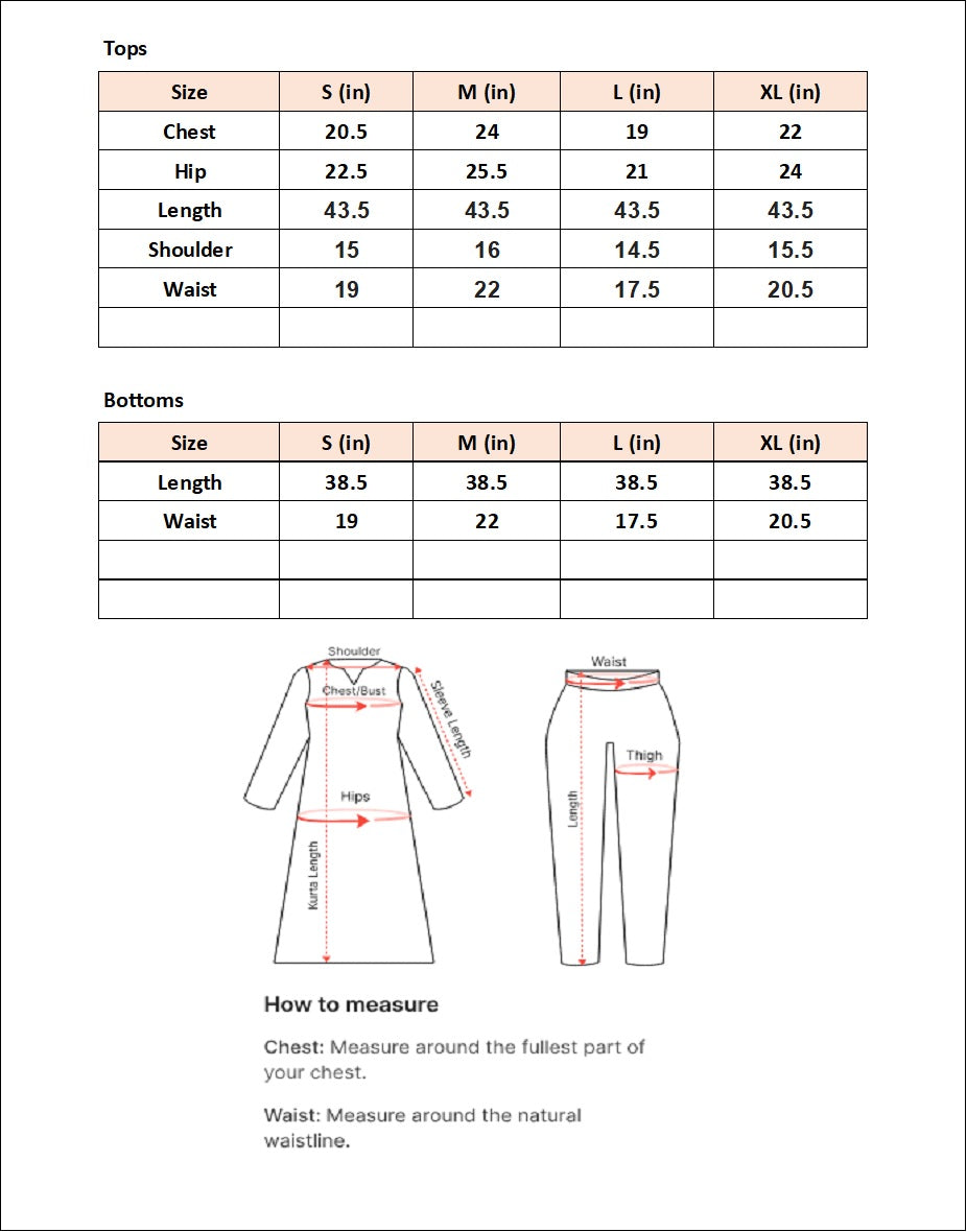 Size chart for Roshan Bahaar- By Joray.pk