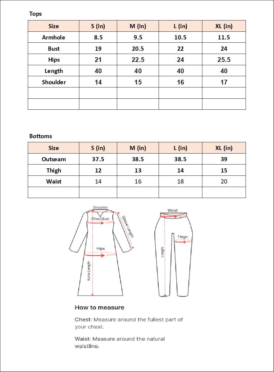 Size chart for Noor-e-Bahaar - Off White - By Joray.pk