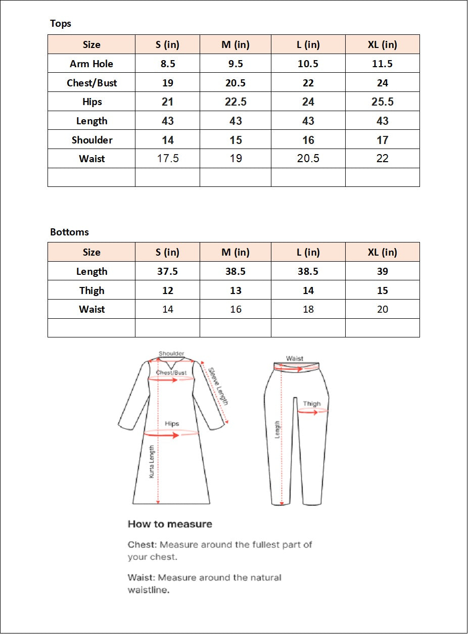 Size chart for Rang-e-Bahar-By Joray.pk