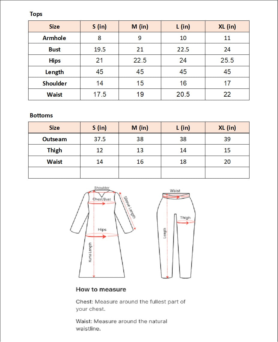 Size chart for Frozen Blue - By Joray.Pk