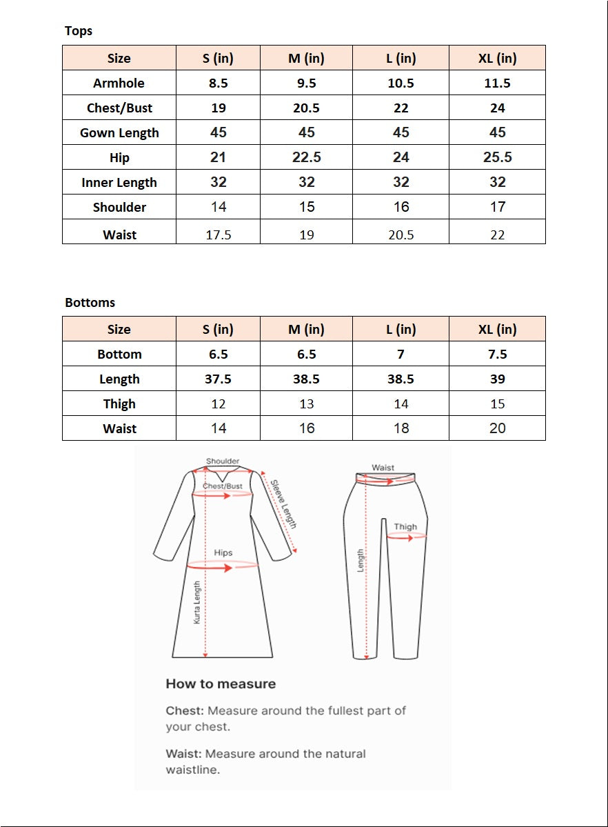Size chart for Nazaakat Black - By Joray.pk