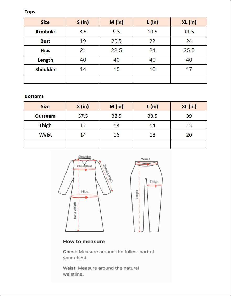 Size chart for Mehrang - By Joray.pk