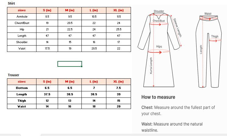 Size chart for Frost Grey by- Joray.pk