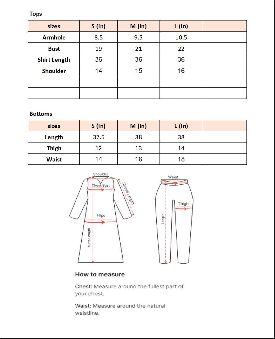Size chart for Ghazal-By Joray.pk
