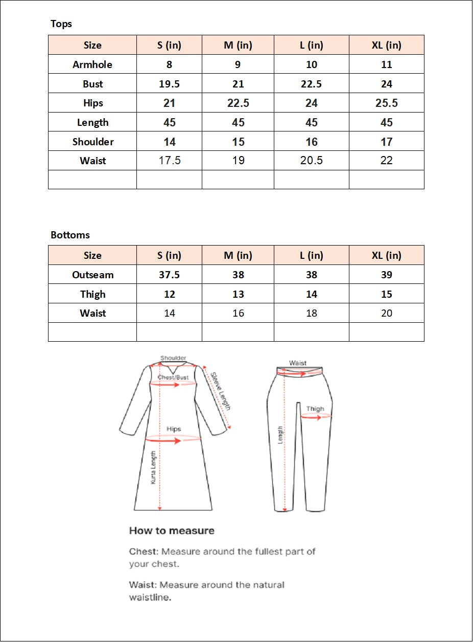 Size chart for Gul-e-Lal - By Joray.pk