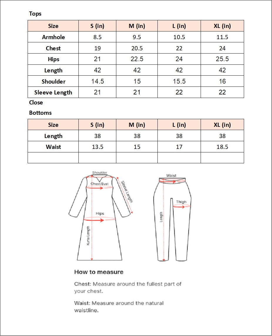 Size chart for Gulrang Mehfil- By Joray.pk