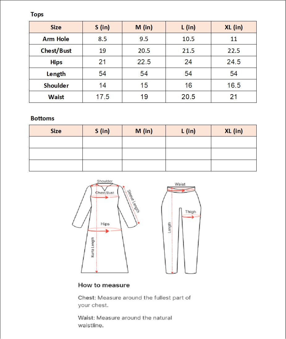 Size chart for Siah Rang-e-Naz- Kaftan - By Joray.pk