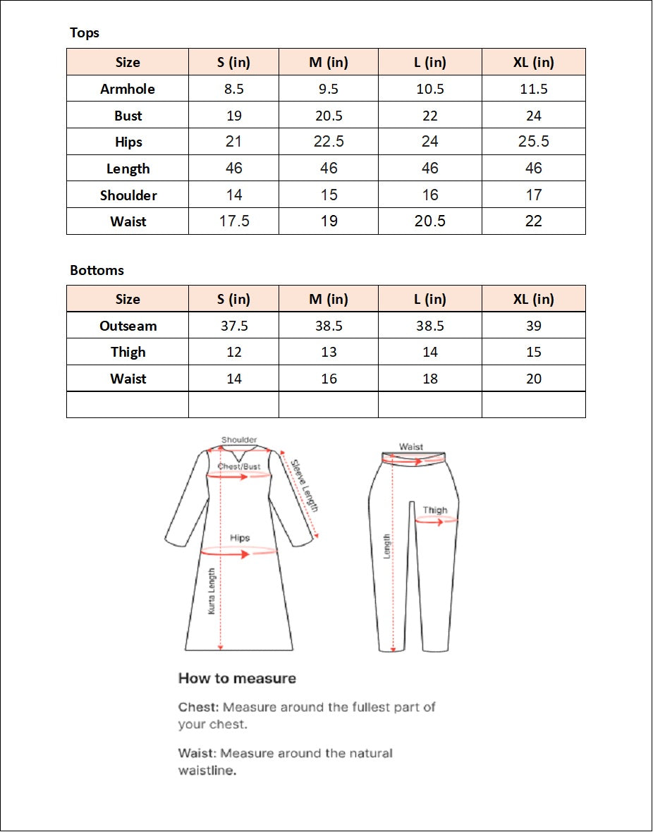 Size chart for Blue Wine by -Joray.pk