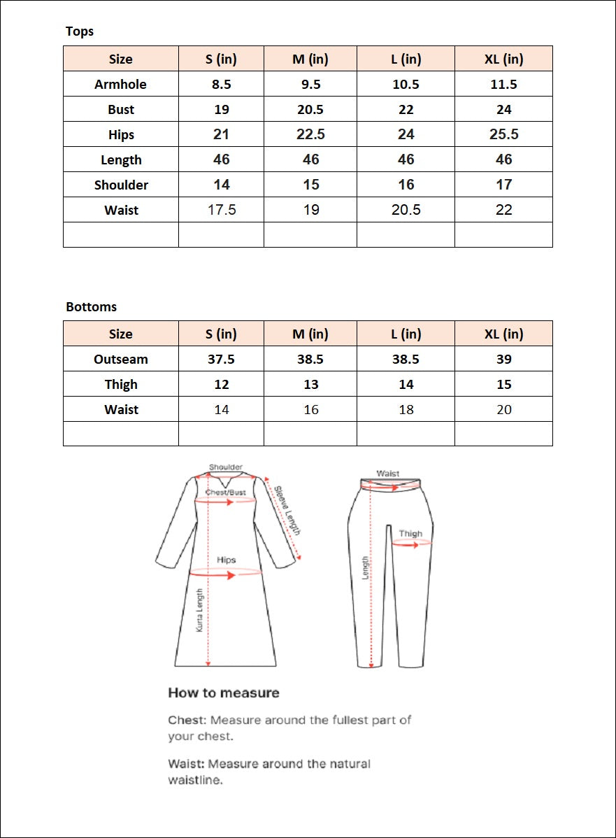 Size chart for Gul-e-Siyah- By Joray.pk