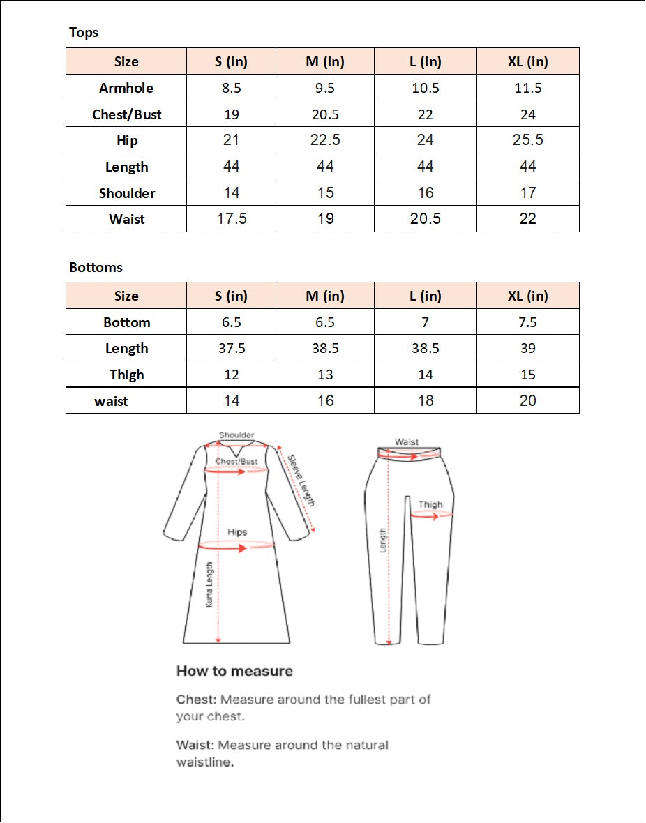 Size chart for Burgundy - By Joray.Pk